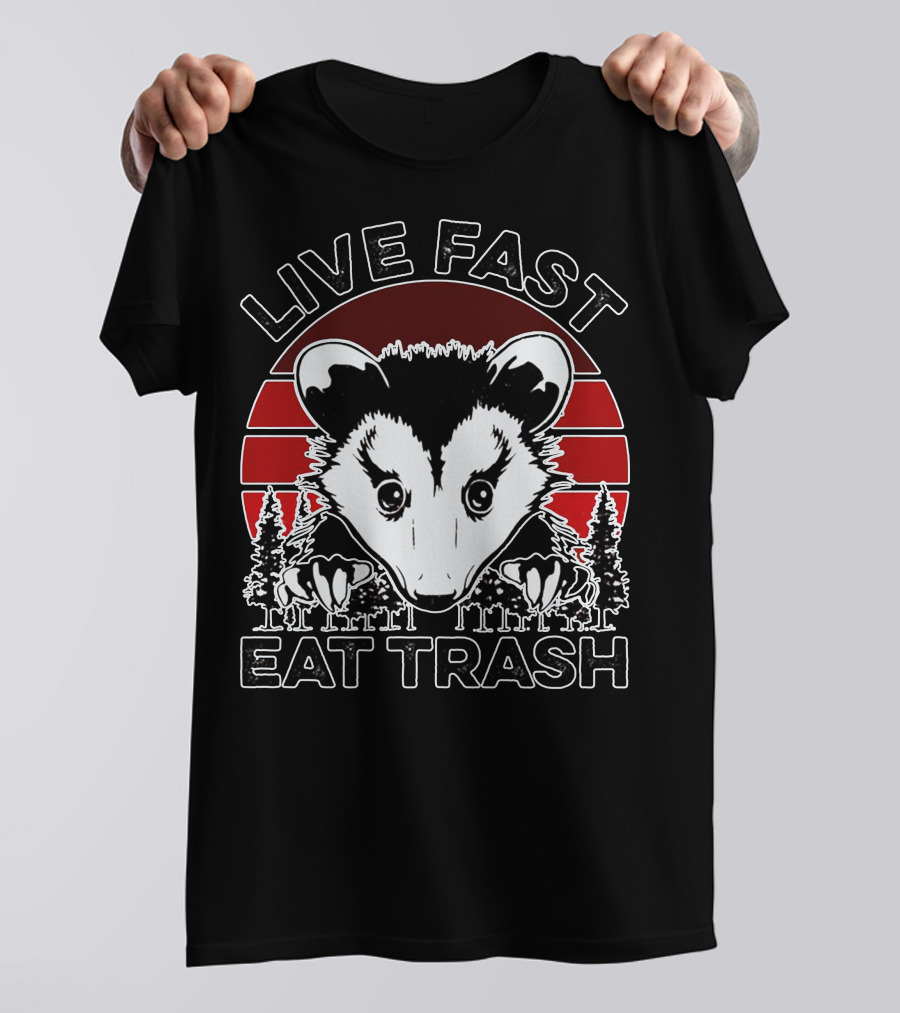 Live Fast Eat Trash Possum Vintage Sunset Forest T-Shirt
