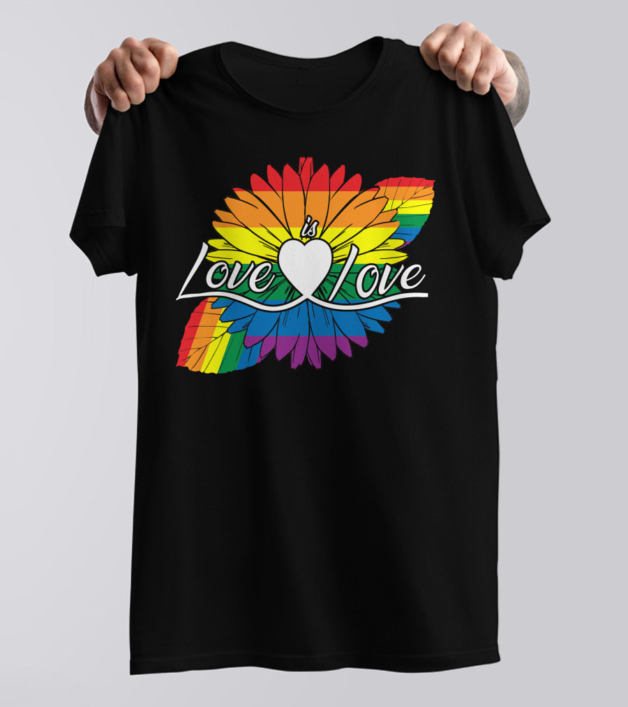 Love Is Love Rainbow Sunflower Heart T-Shirt