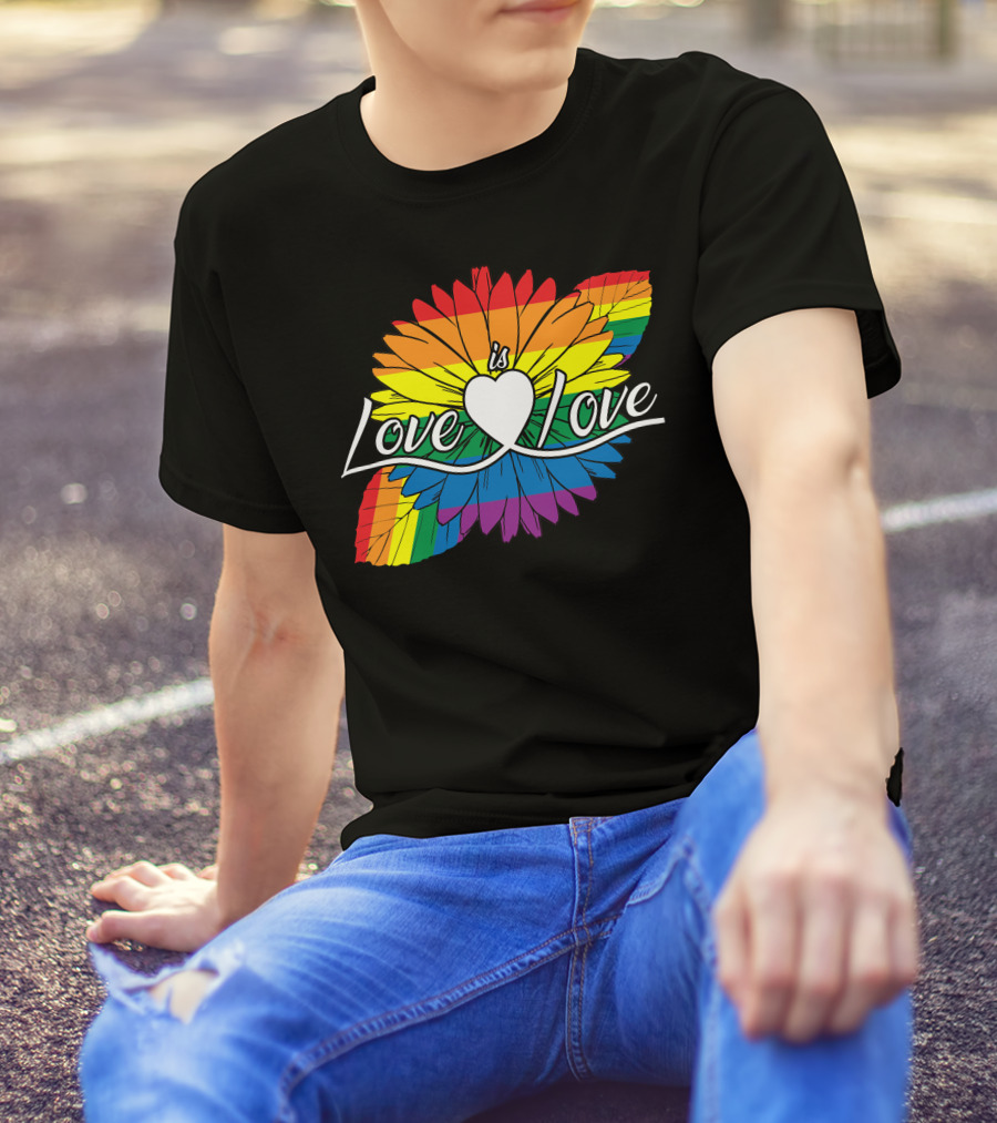 Love Is Love Rainbow Sunflower Heart T-Shirt