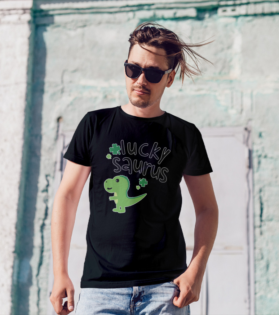 Luckysaurus Dinosaur With Shamrocks T-Shirt