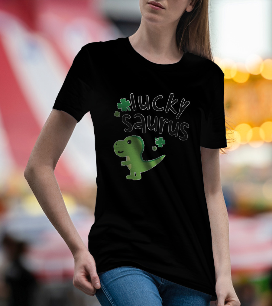 Luckysaurus Dinosaur With Shamrocks T-Shirt
