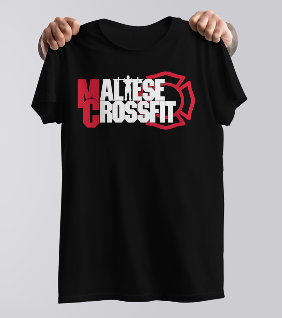 Maltese Crossfit Silhouette With Red Firefighter Emblem T-Shirt