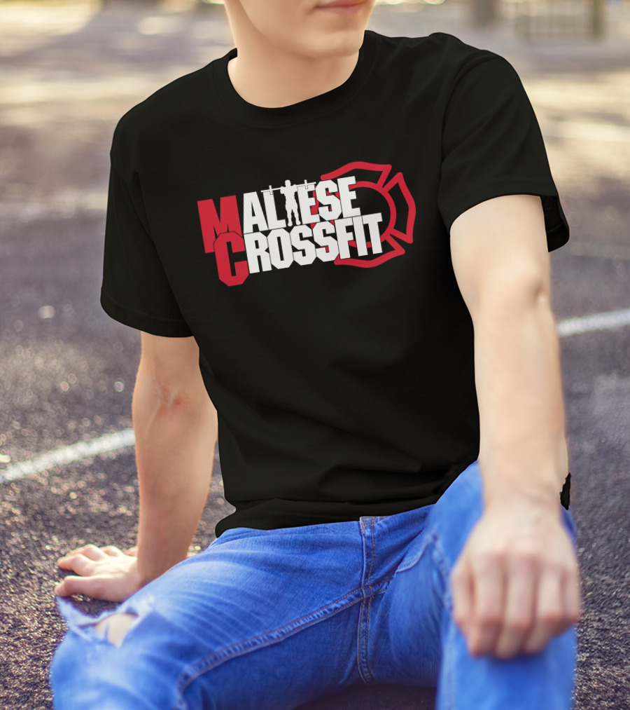Maltese Crossfit Silhouette With Red Firefighter Emblem T-Shirt