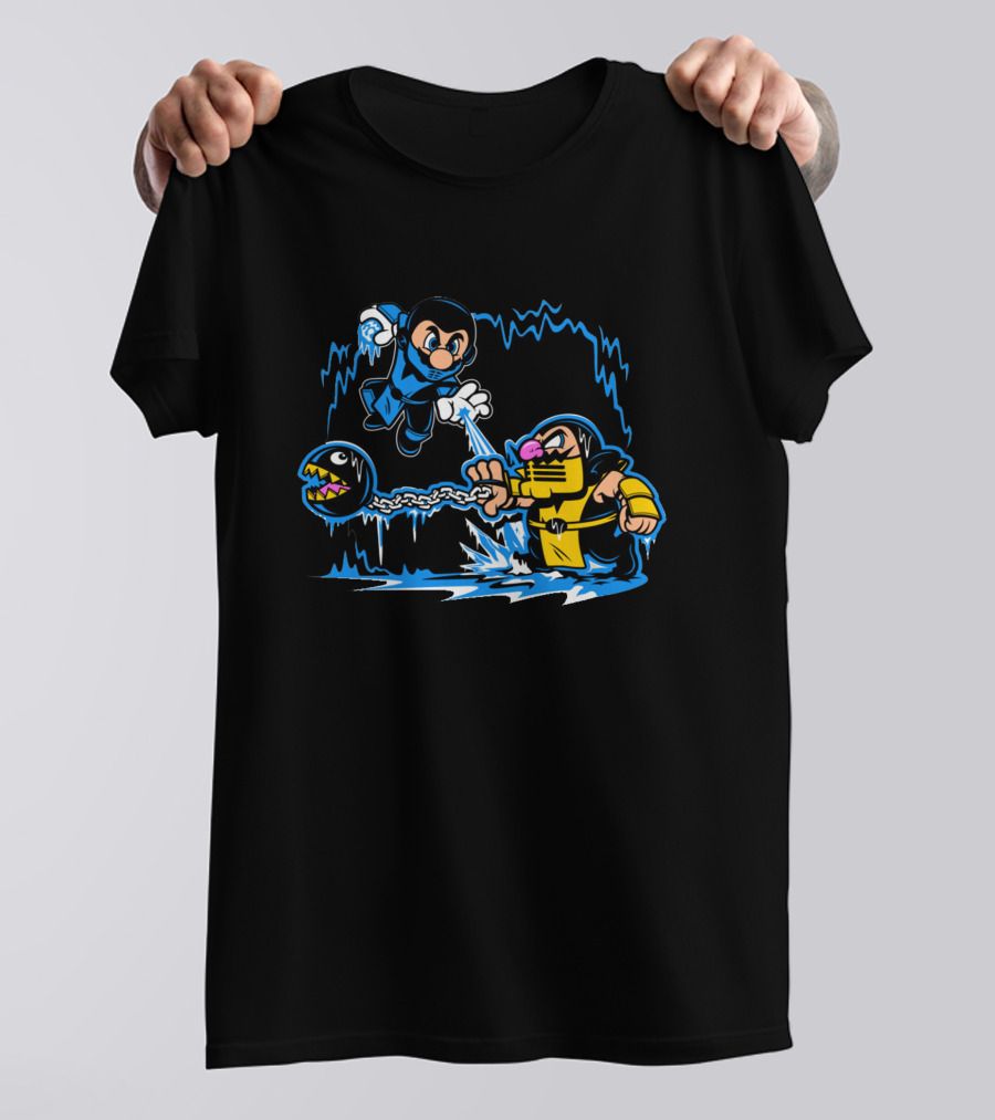 Mario Kombat Crossover Battle With Chain Chomp And Fighter Elements T-Shirt