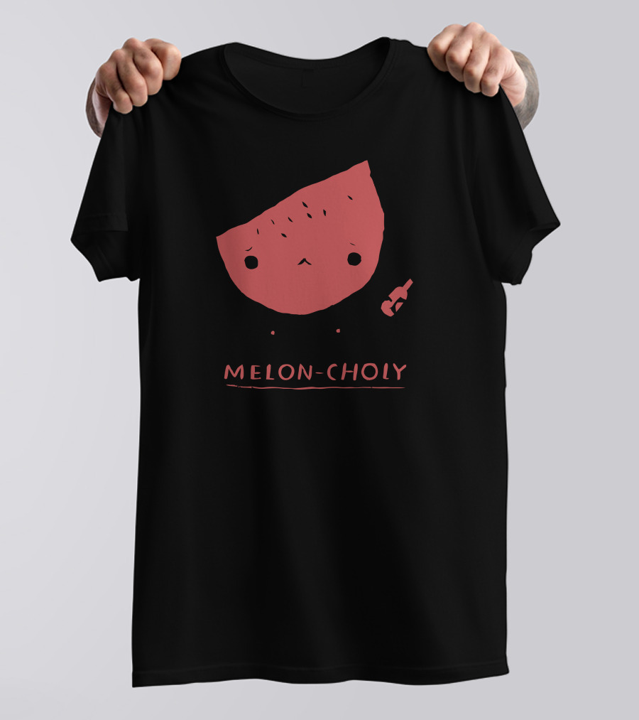 Melon-Choly Cute Watermelon Slice With Sad Face T-Shirt