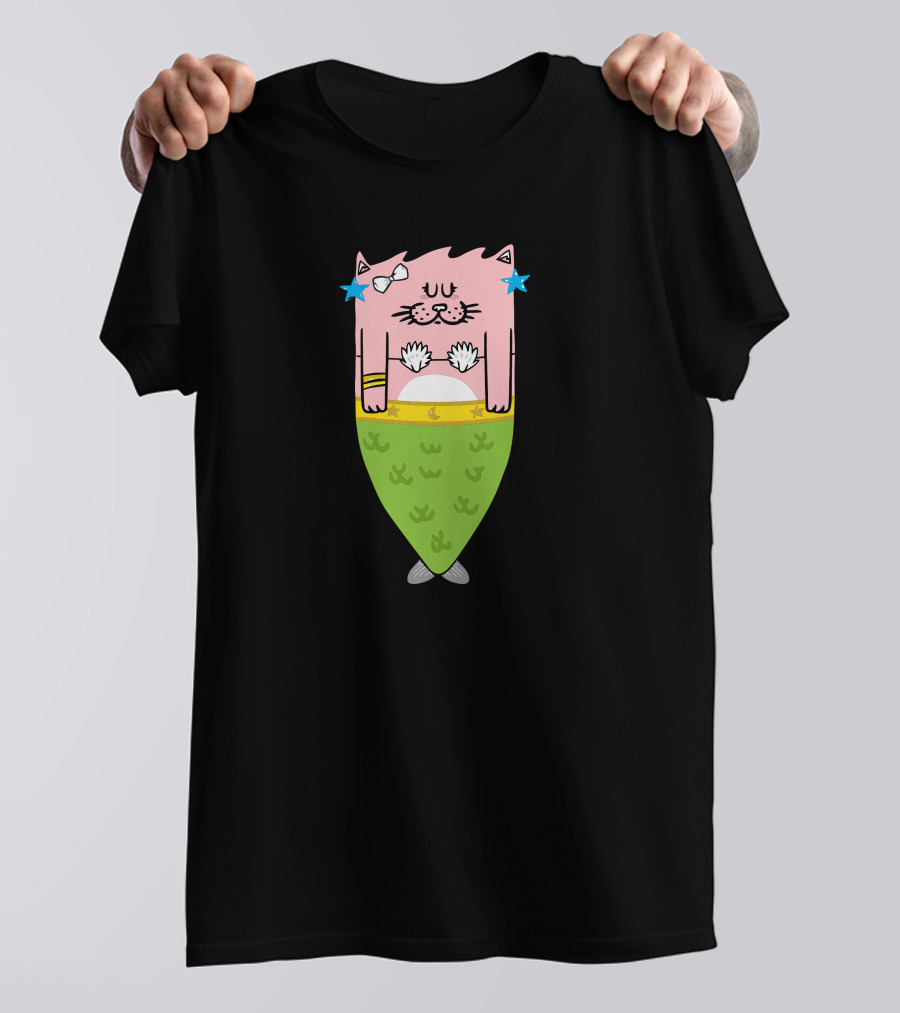 Mermeow New Cat Mermaid With Starfish And Seashells T-Shirt