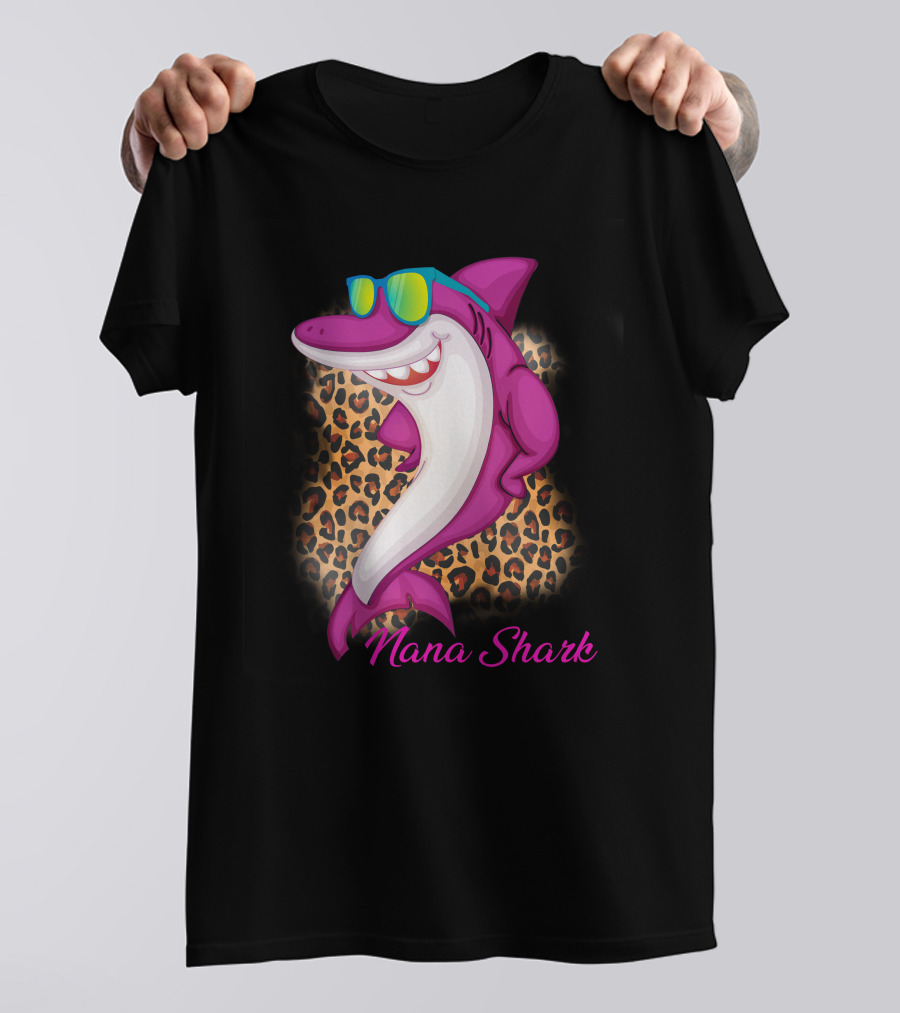Nana Shark Sunglasses Leopard Print T-Shirt