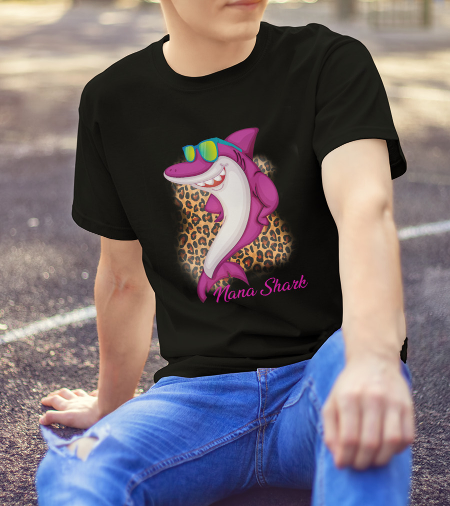 Nana Shark Sunglasses Leopard Print T-Shirt