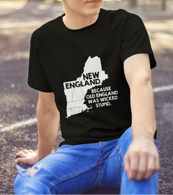 New England Because Old England Was Wicked Stupid Map Text T-Shirt