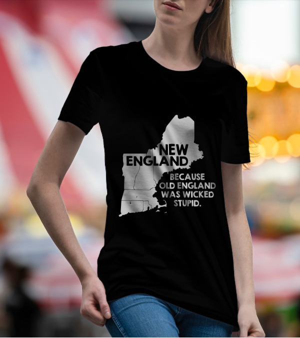 New England Because Old England Was Wicked Stupid Map Text T-Shirt