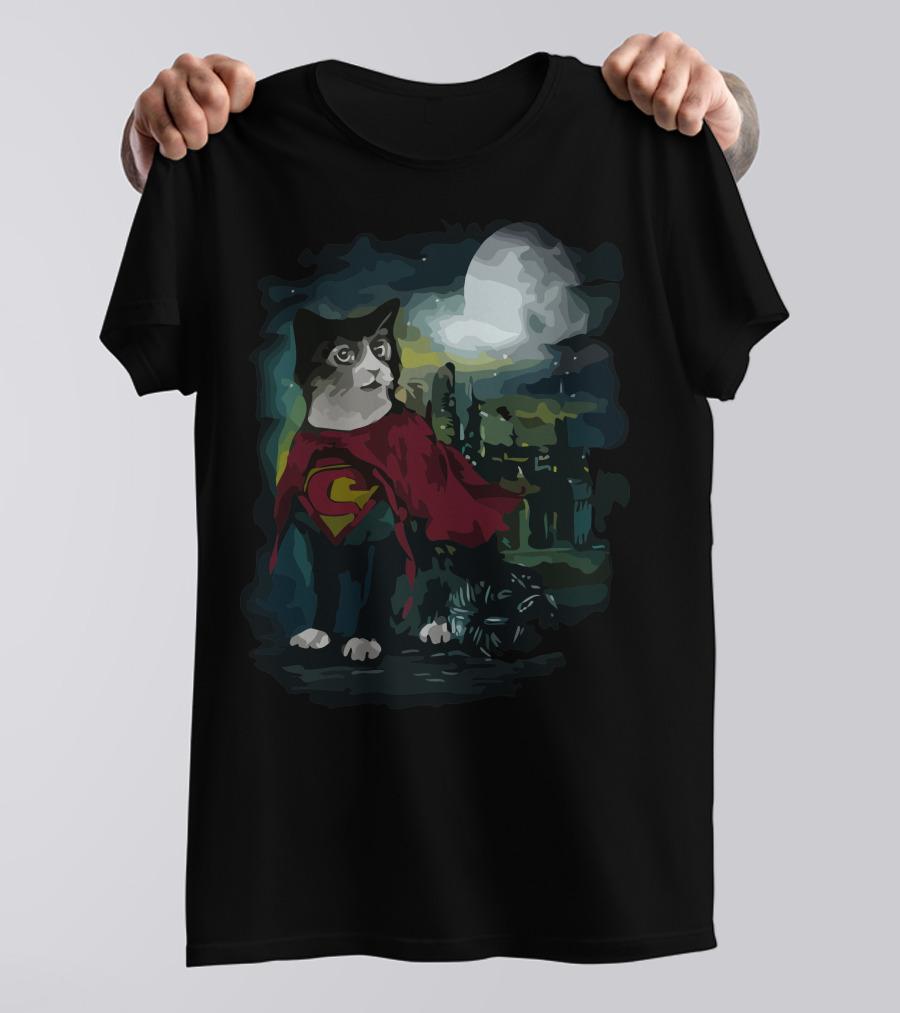 Super Cat Hero In Gotham City Under The Moonlight T-Shirt