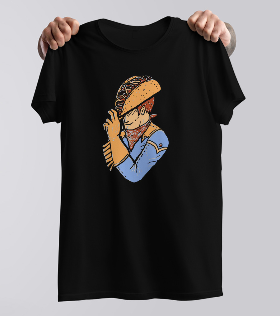 Taco Hat Cowboy With Bandana And Blue Western T-Shirt