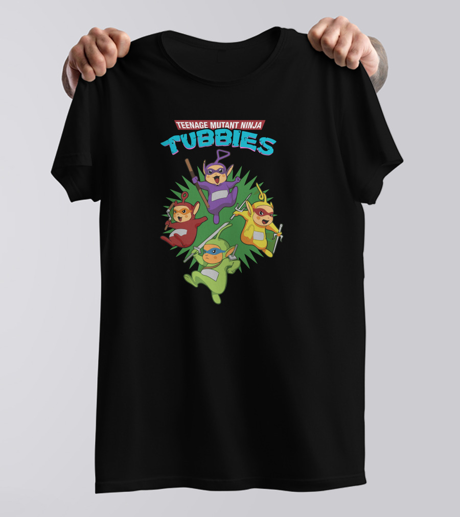Teenage Mutant Ninja Tubbies Crossover With Iconic Characters In Action Poses T-Shirt