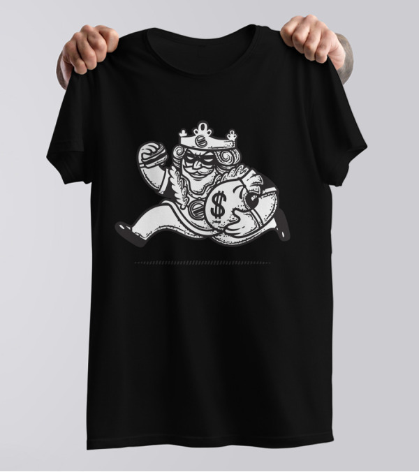 King Mascot Holding Burger And Money Bag T-Shirt