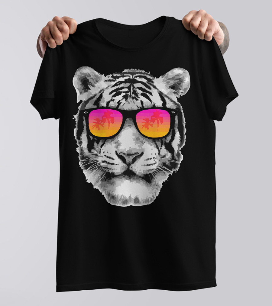 The Coolest Tiger With Sunset Palm Tree Sunglasses T-Shirt
