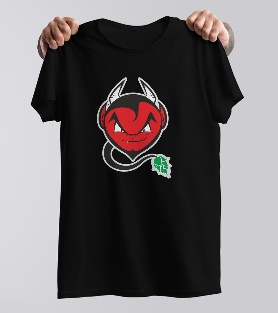 The Devil Made Me Brew It Red Devil Face With Hop Leaf T-Shirt