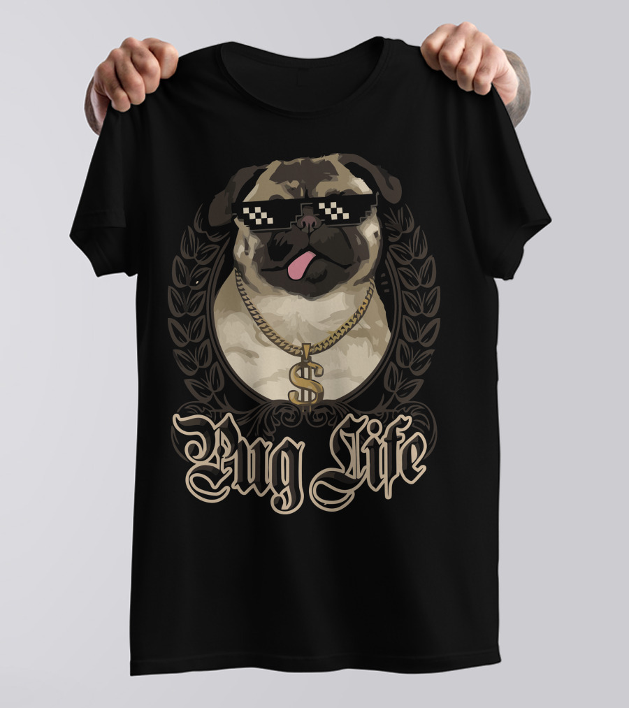 Pug Life With Thug-Life Sunglasses And Dollar Necklace T-Shirt