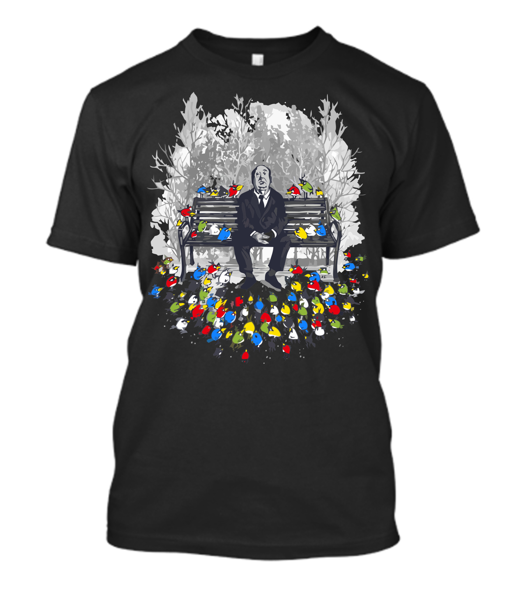 Them Birds On The Bench With Man And Colorful Flock T-Shirt