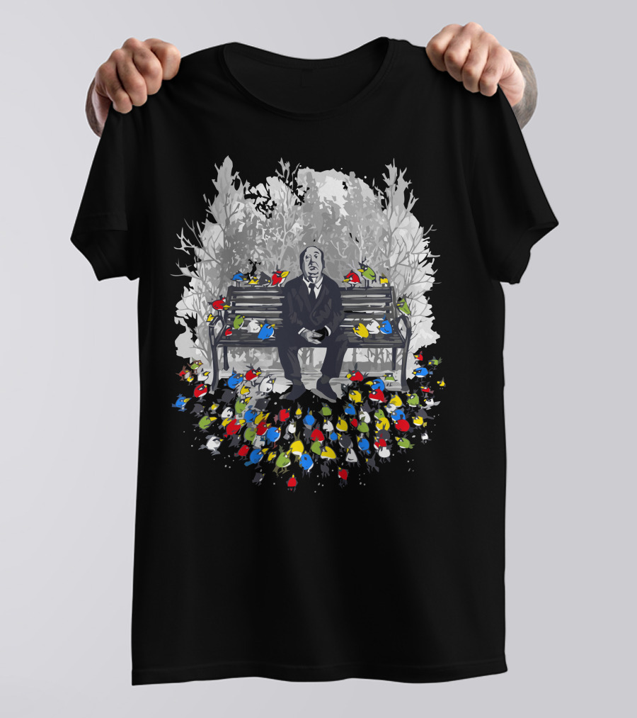 Them Birds On The Bench With Man And Colorful Flock T-Shirt