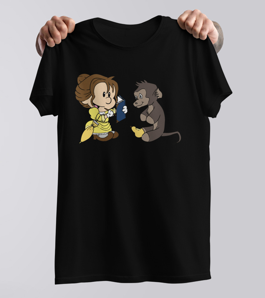Reading Time With Cartoon Princess And Curious Monkey T-Shirt