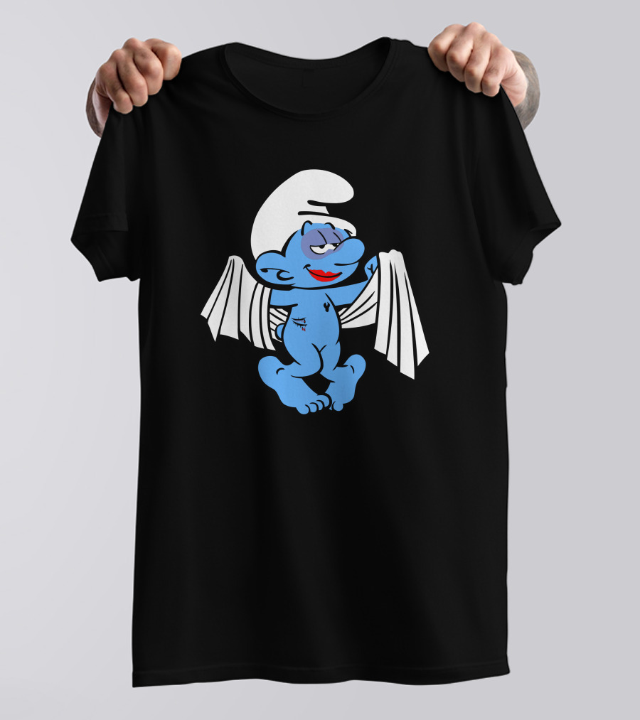 Three Apples Tall Blue Cartoon Character With Wings T-Shirt
