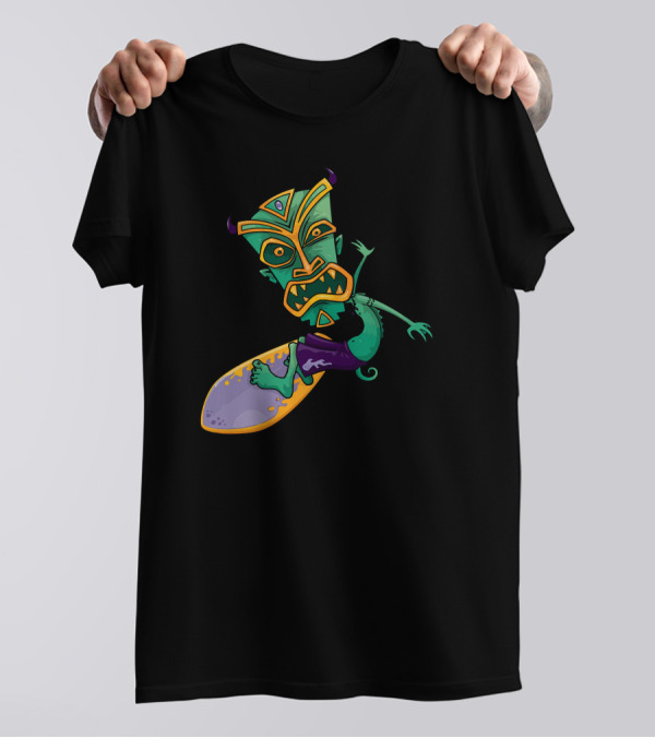 Tiki Surfer Dude Green Monster On Surfboard T-Shirt