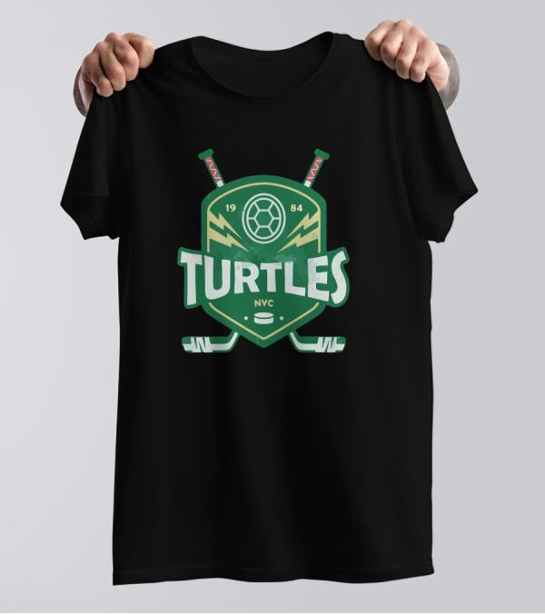 Turtles NYC Hockey 1984 Logo Shield With Hockey Sticks T-Shirt