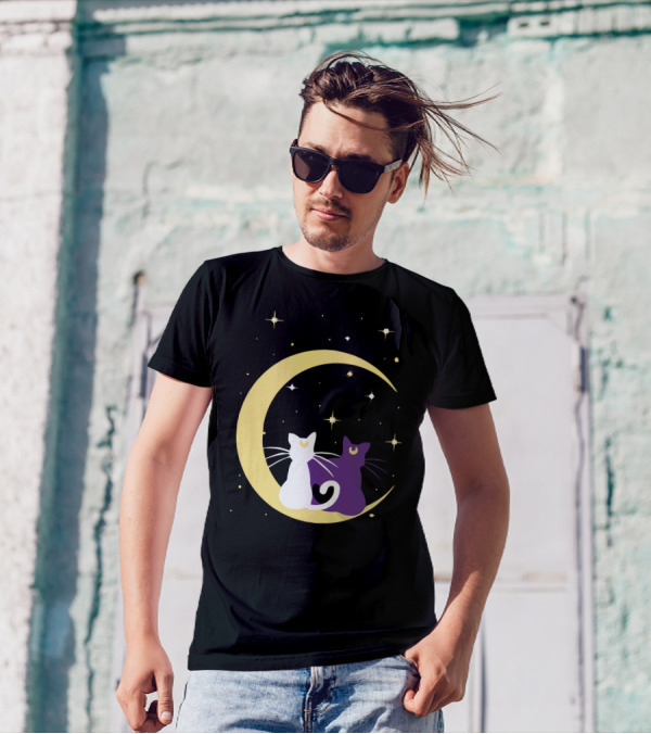 Sailor Moon Artemis Luna Cats On Crescent Moon T-Shirt