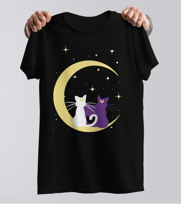 Sailor Moon Artemis Luna Cats On Crescent Moon T-Shirt