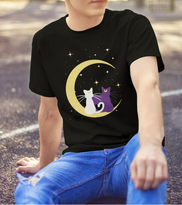Sailor Moon Artemis Luna Cats On Crescent Moon T-Shirt