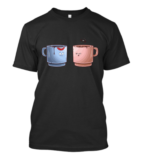 Unfaithful Coffee Mugs With Lipstick And Suspicious Expressions T-Shirt