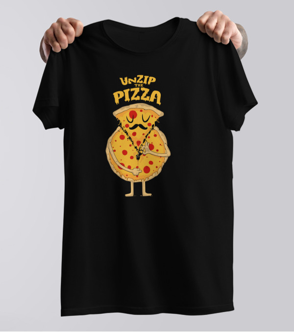 Unzip The Pizza Cartoon Slice With Mustache And Zipper Pull T-Shirt
