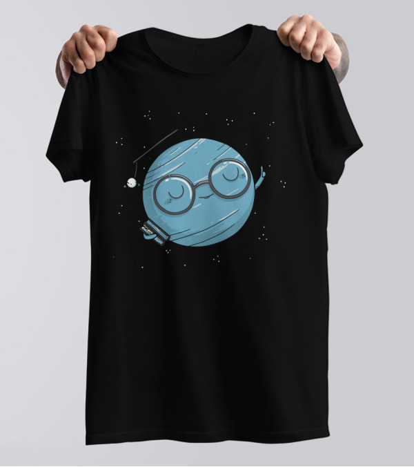 Uraknow Cartoon Planet With Glasses And Floating Satellite T-Shirt