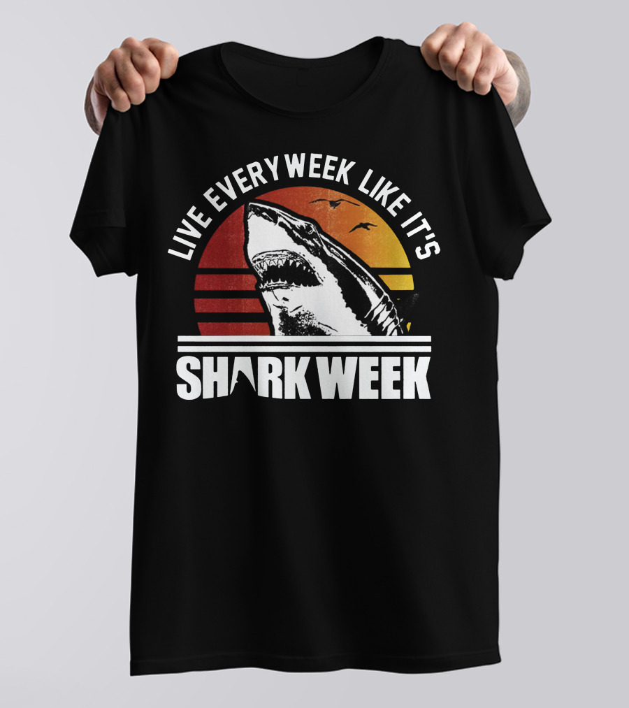 Live Every Week Like It's Shark Week Vintage Retro Sunset T-Shirt