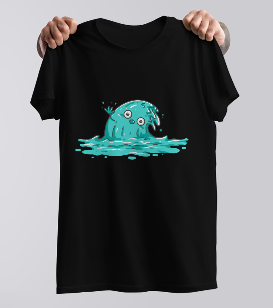 Waving Cute Blue Blob Cartoon In Water Mood T-Shirt
