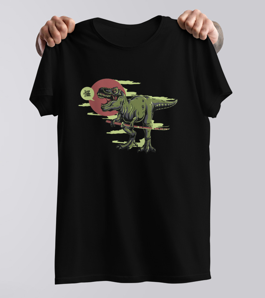 Weeaboo Wepanese Samurai Dinosaur With Red Circle And Kanji T-Shirt