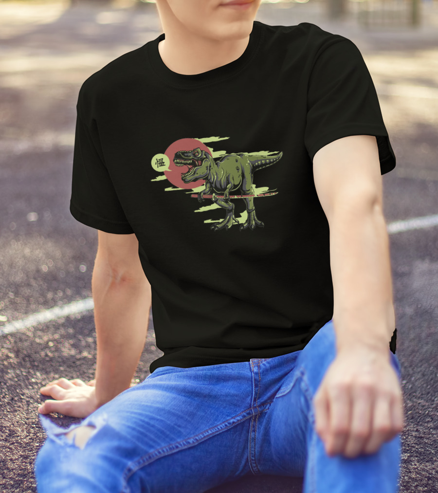 Weeaboo Wepanese Samurai Dinosaur With Red Circle And Kanji T-Shirt