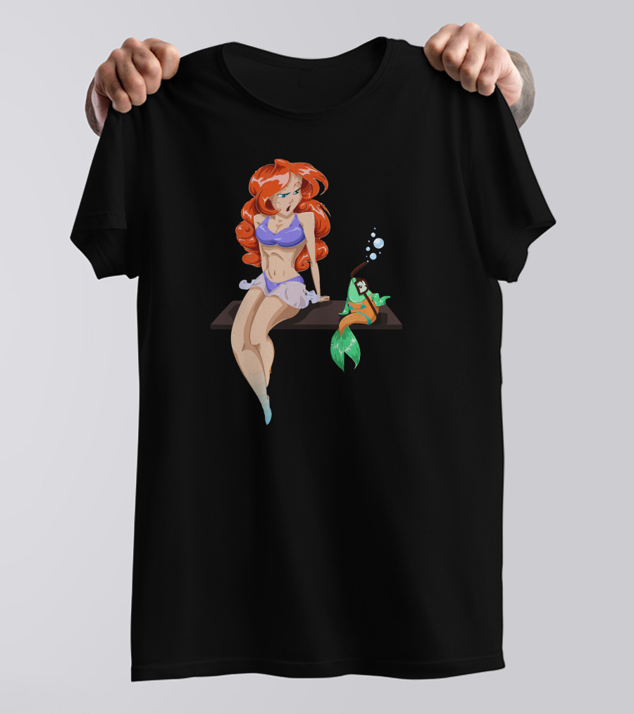 Woman And Fish Conversing Beside Swimming Pool Scene T-Shirt