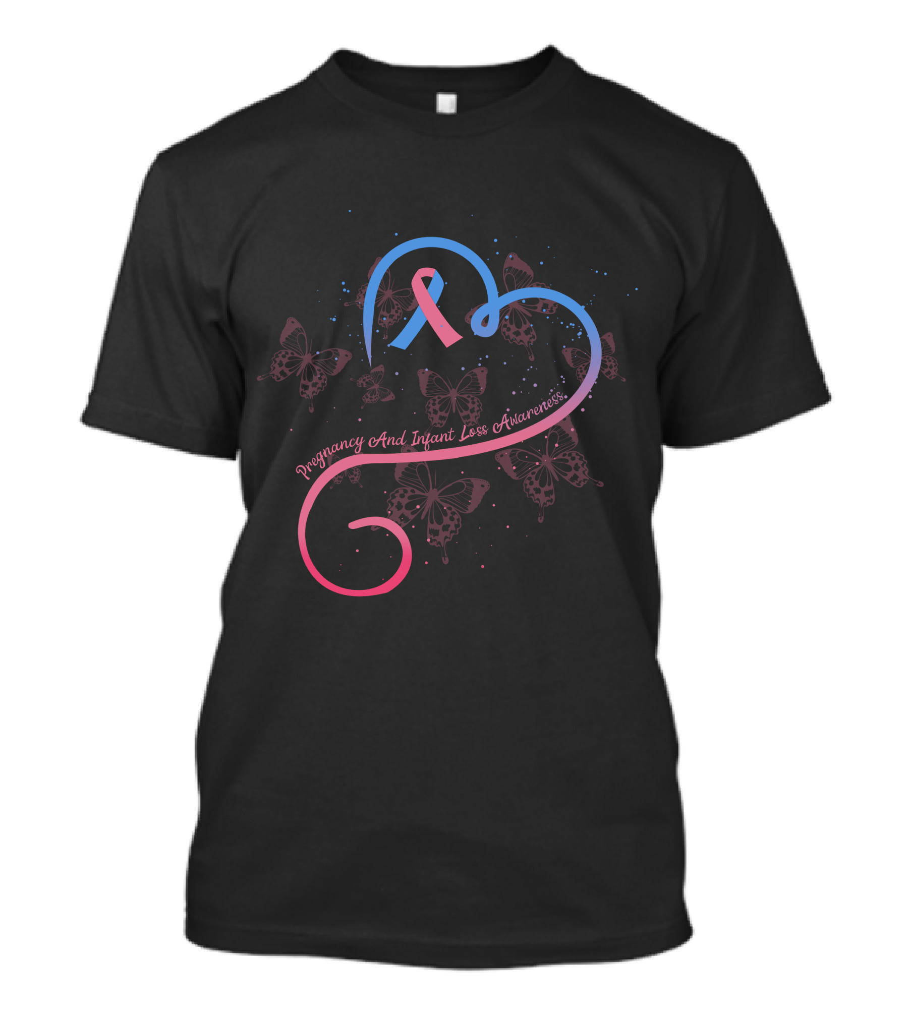 Pregnancy And Infant Loss Awareness Month Ribbon And Butterflies Heart T-Shirt
