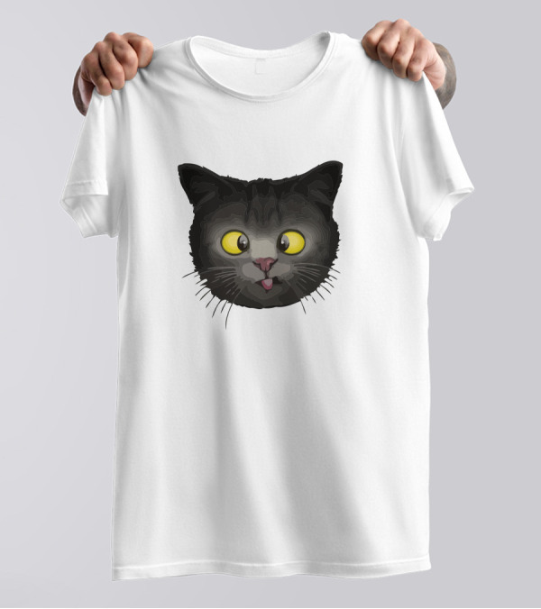 Purple Octopus Playing The Bagpipes Black Cat Face Yellow Eyes T-Shirt