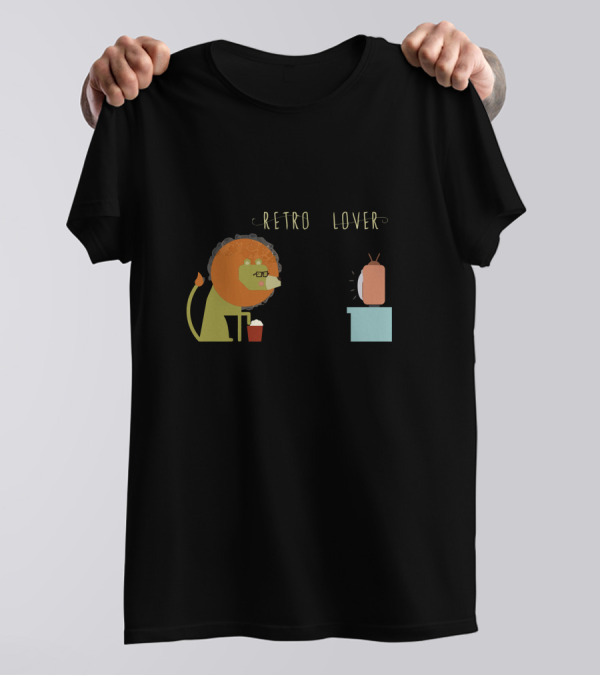 Retro Lover Lion Watching TV With Glasses And Cup T-Shirt