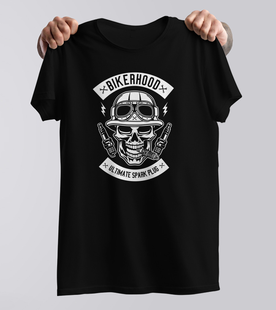 Bikerhood Ultimate Spark Plug Skull With Goggles And Helmet T-Shirt