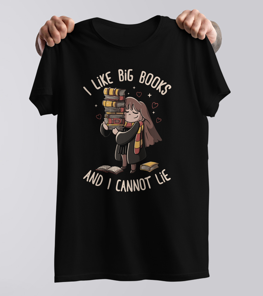 I Like Big Books And I Cannot Lie Wizard Girl With Book Stack T-Shirt
