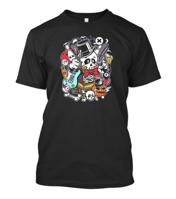 Skull Toy Box Top Hat Guitar Pumpkin Bowling Halloween T-Shirt