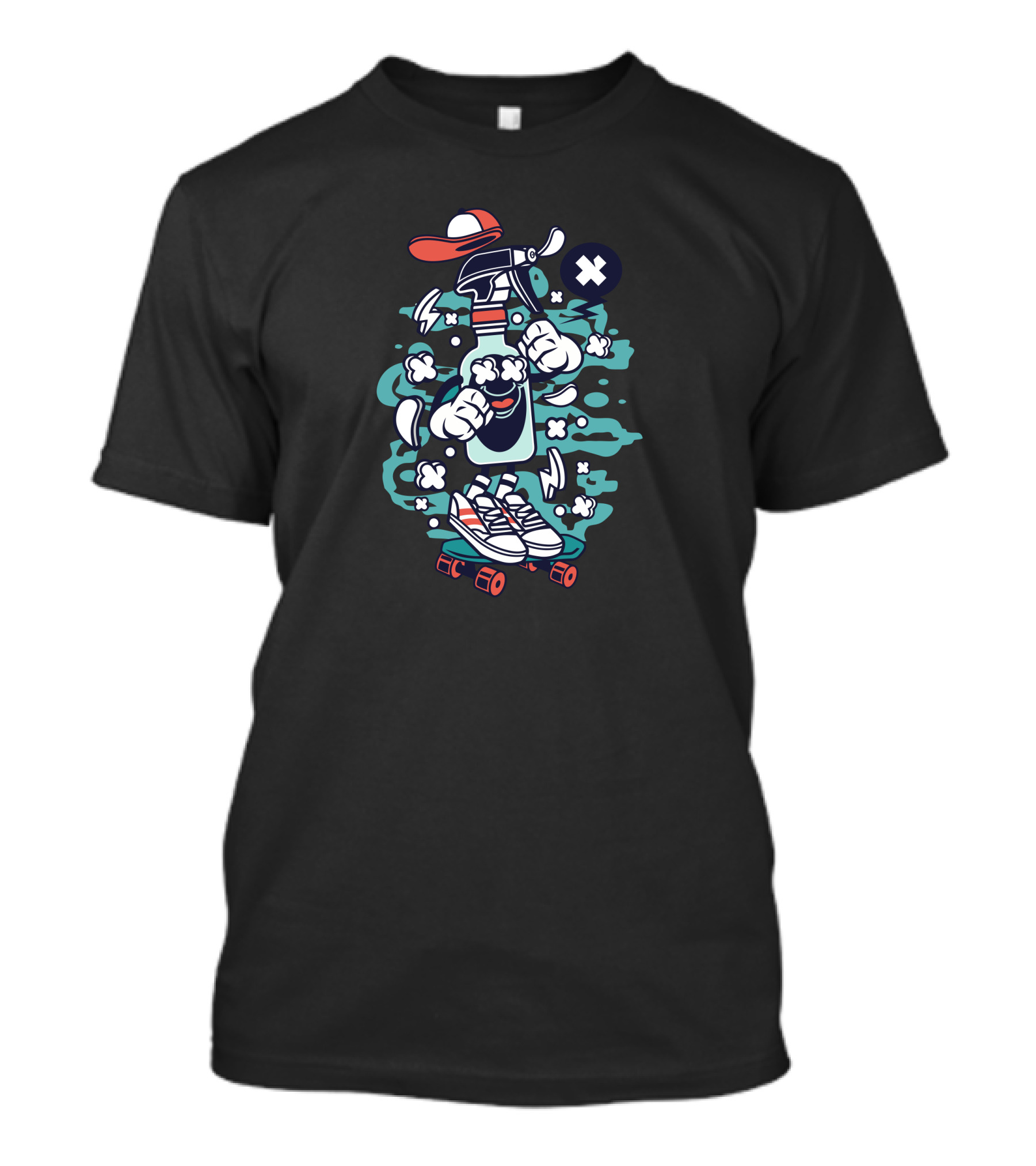 Spray Bottle Character With Roller Skates And Red Cap T-Shirt