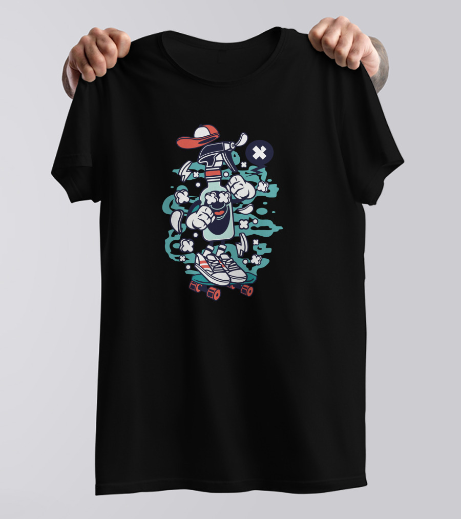 Spray Bottle Character With Roller Skates And Red Cap T-Shirt
