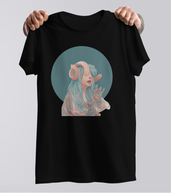 Good Demon Pastel Hair Fantasy Portrait With Horns And Bandaged Hands T-Shirt