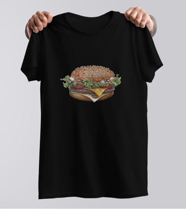 Hamburger Drawing Cheese Lettuce Tomato Sesame Seed Bun T-Shirt