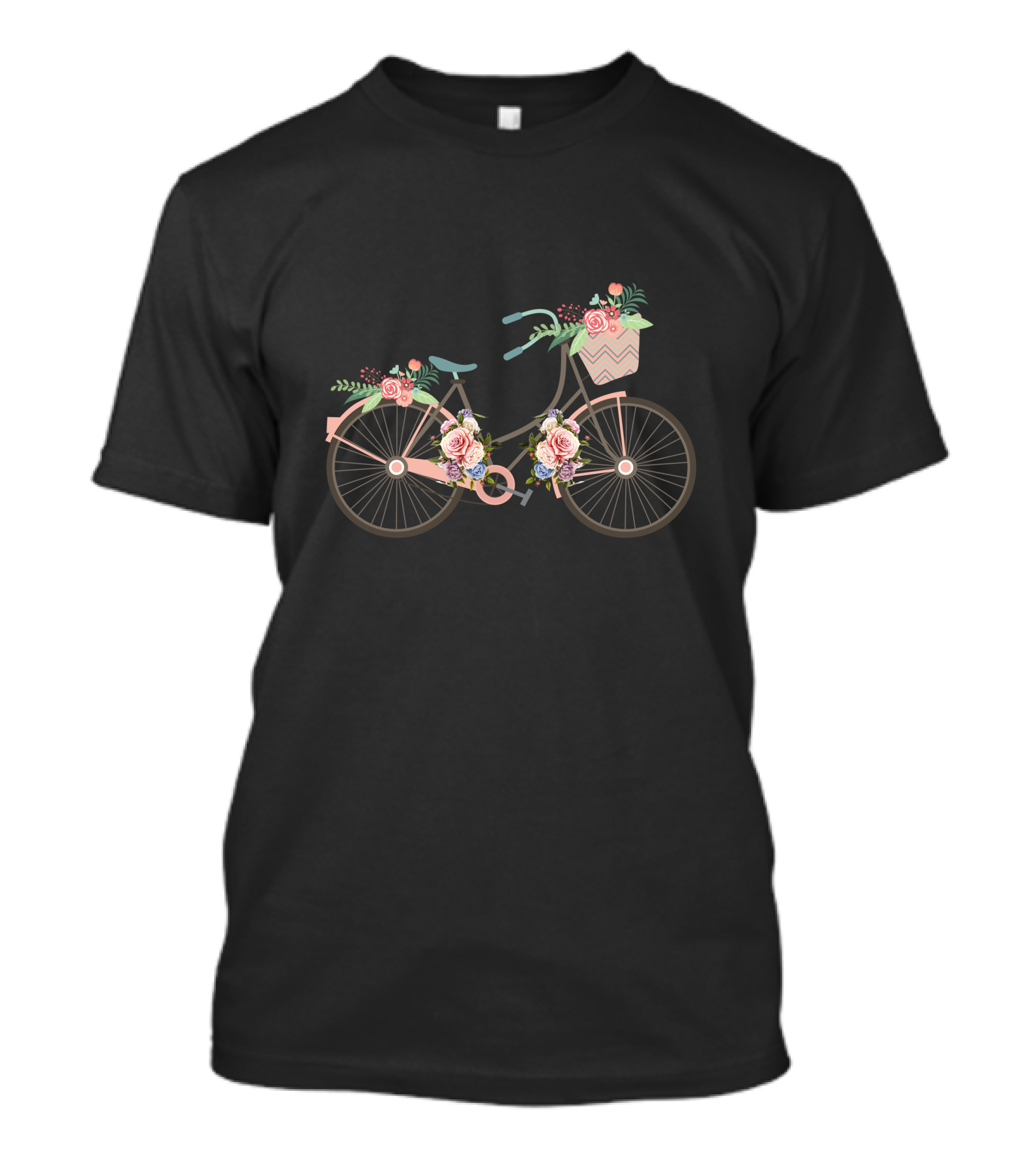 Unique Bicycle Vector Floral Basket Roses T-Shirt
