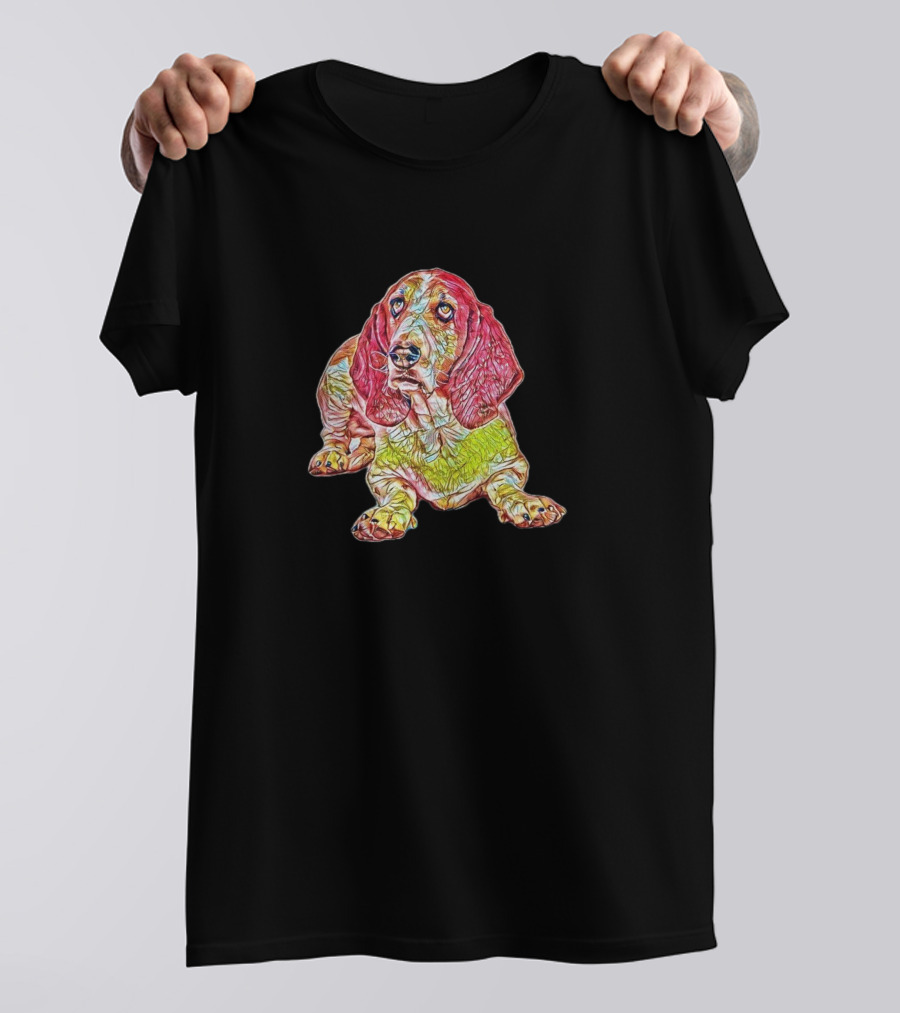 A Basset Hound Dog Laying Down In Colorful Texture T-Shirt